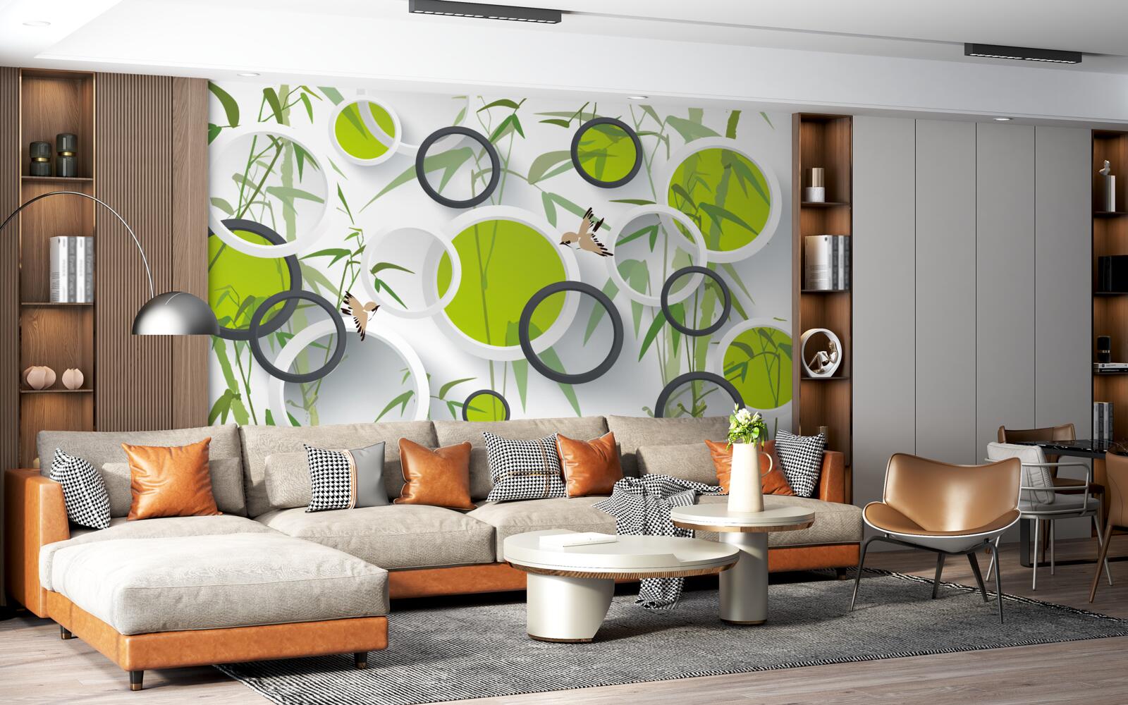 Fototapet cercuri pe plante și păsări