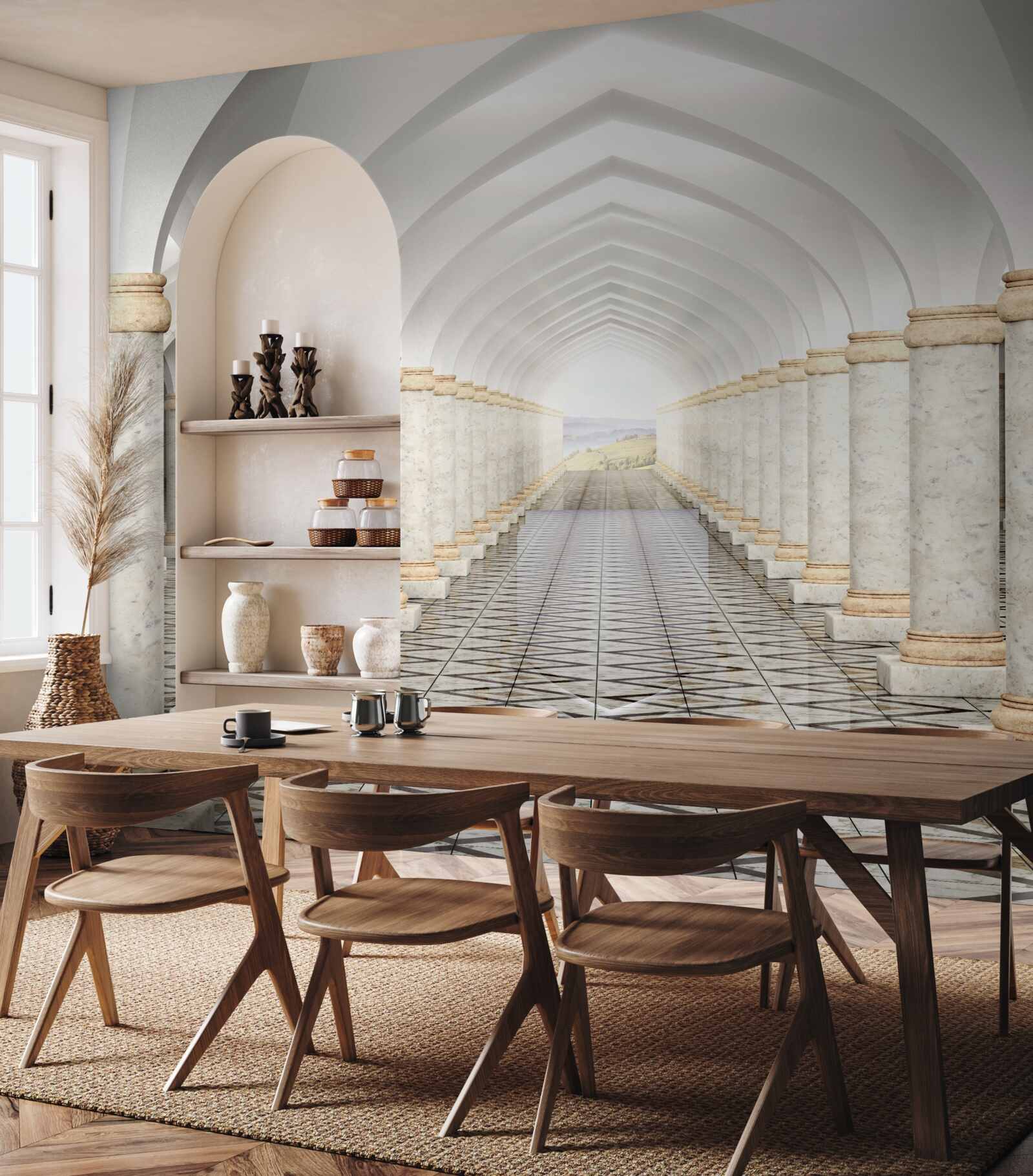 Fototapet un tunel fără sfârșit presărat cu coloane