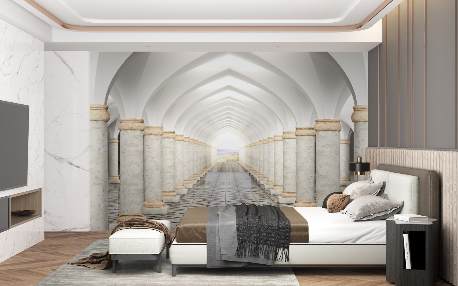 Fototapet un tunel fără sfârșit presărat cu coloane