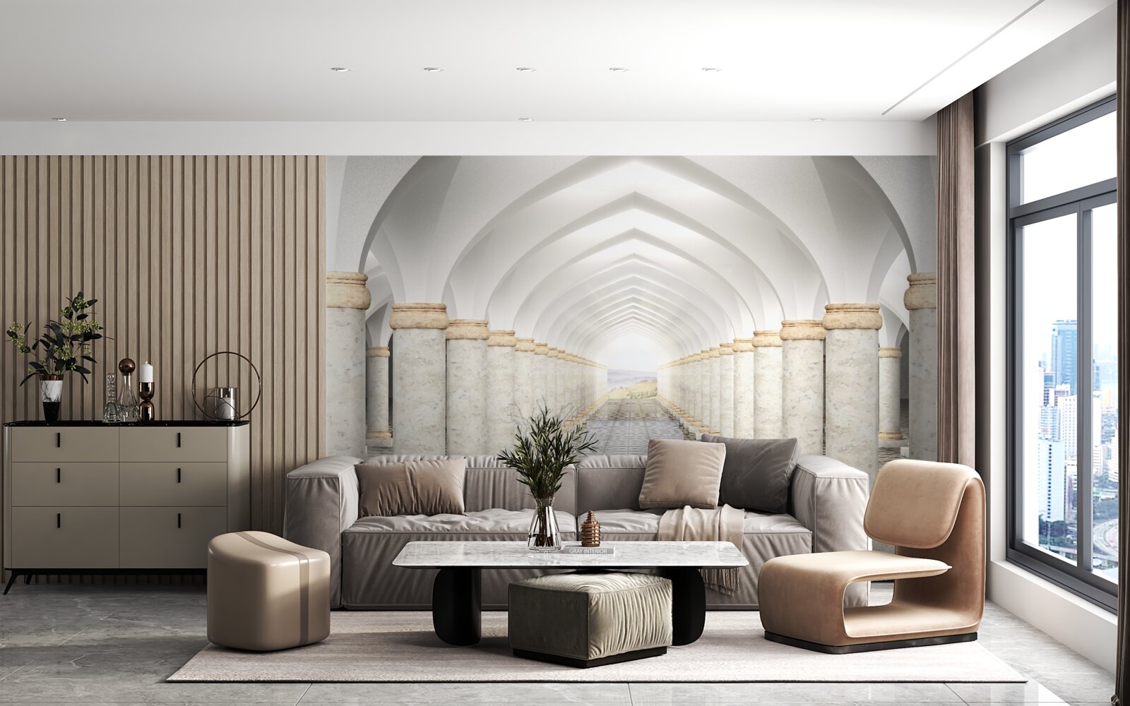 Fototapet un tunel fără sfârșit presărat cu coloane