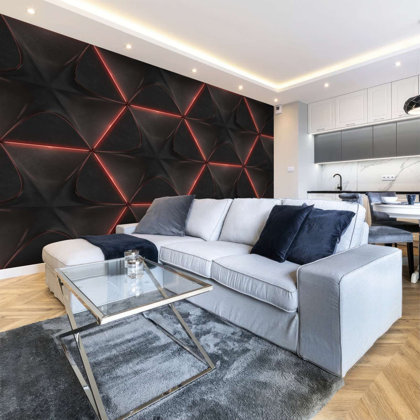 Fototapet pentagoni cu laturile roșii de lungime egală