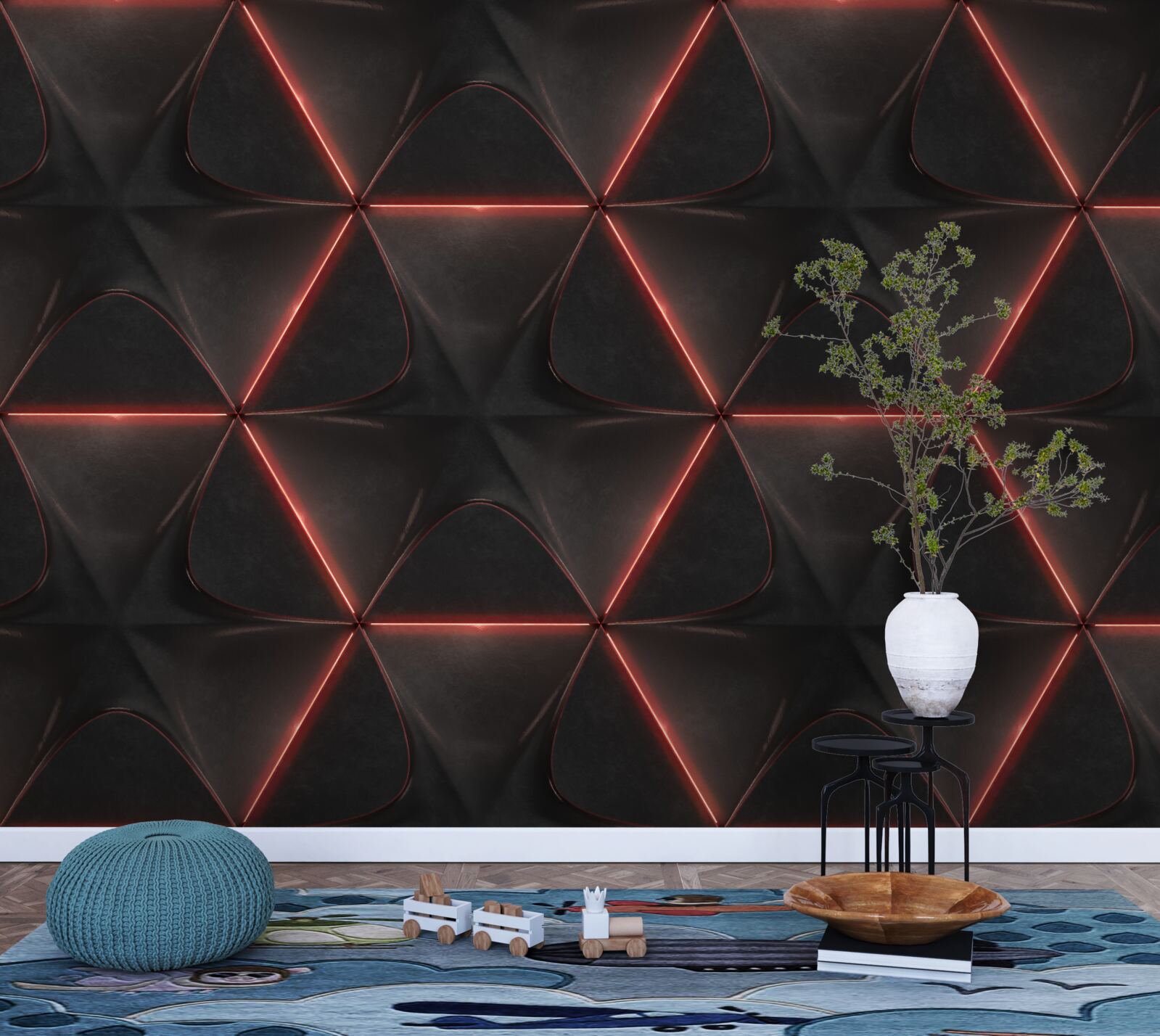 Fototapet pentagoni cu laturile roșii de lungime egală