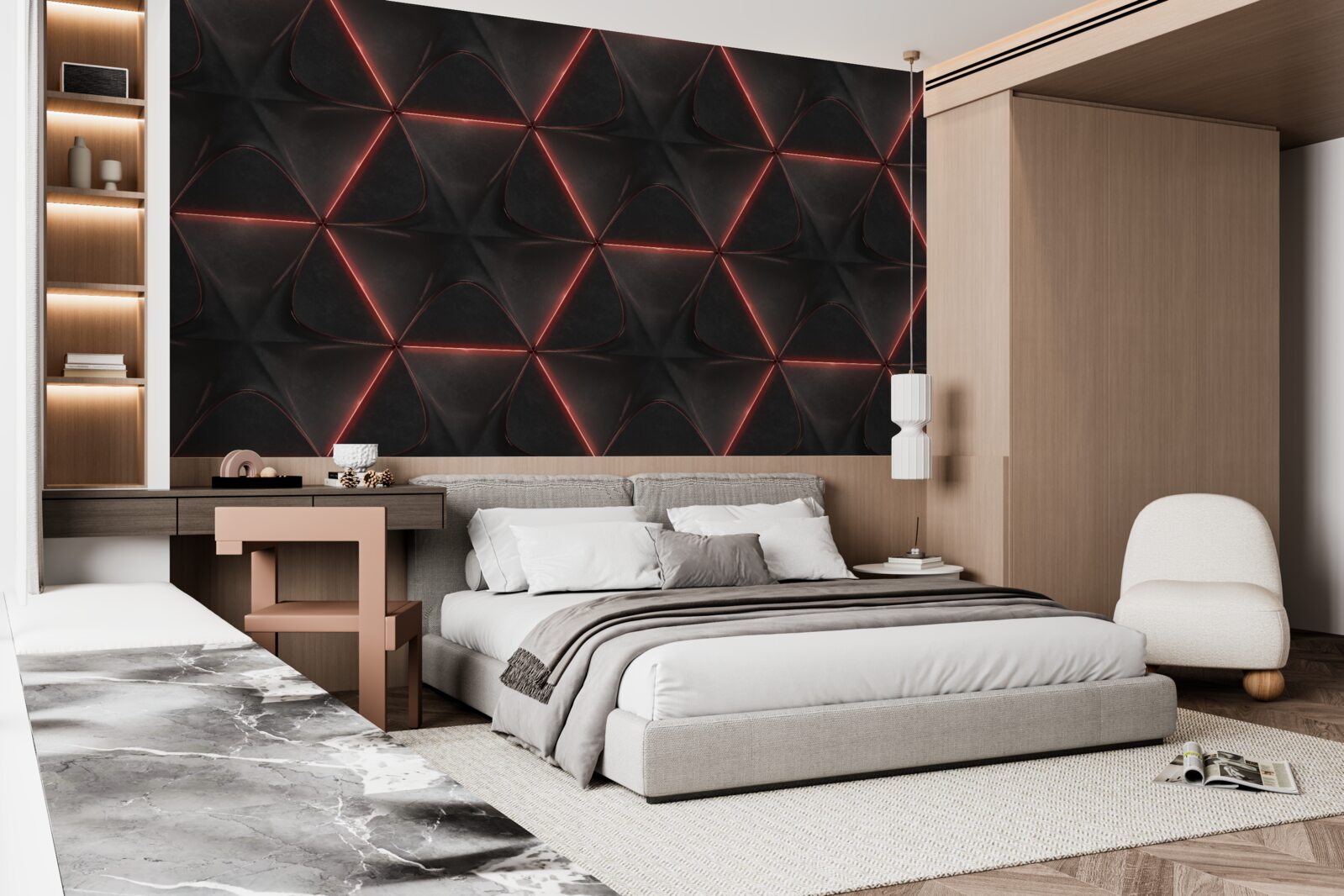 Fototapet pentagoni cu laturile roșii de lungime egală