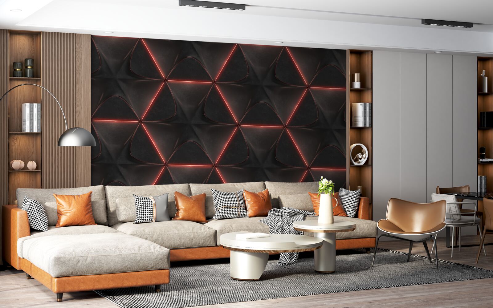 Fototapet pentagoni cu laturile roșii de lungime egală