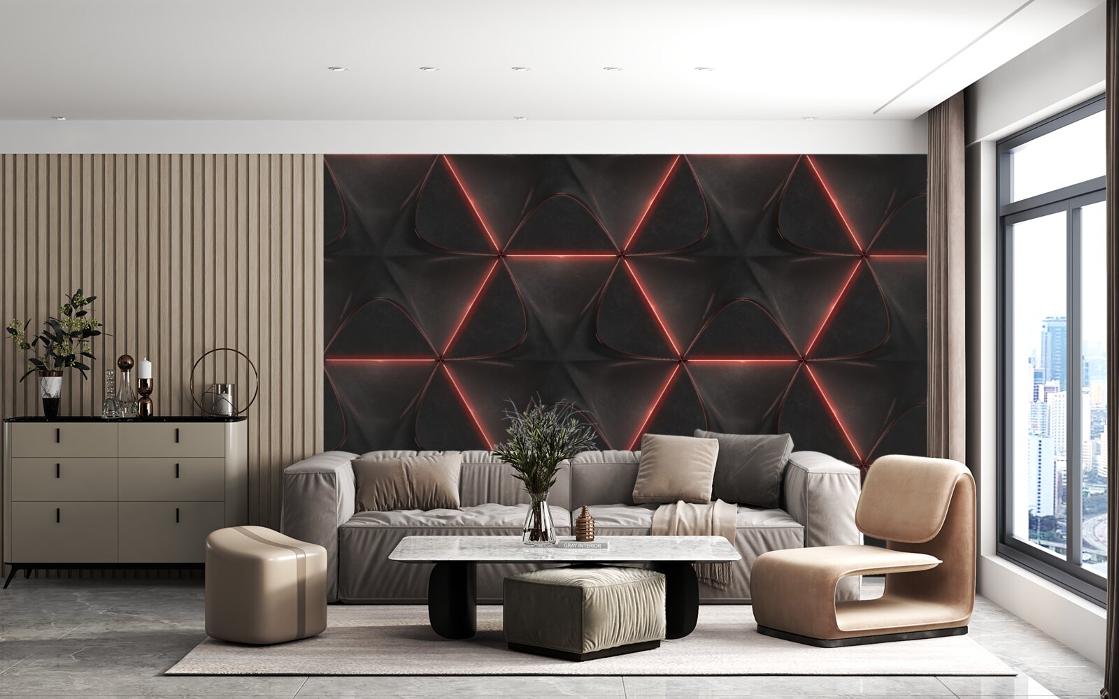 Fototapet pentagoni cu laturile roșii de lungime egală