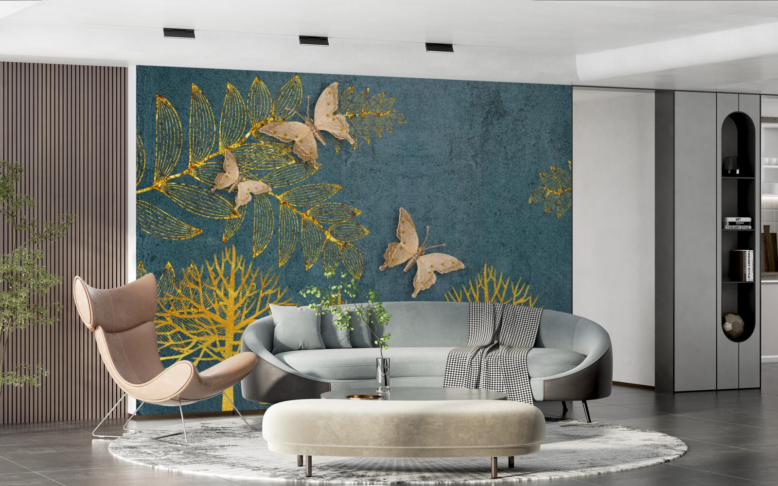 Fototapet o pădure plină de auriu și întuneric