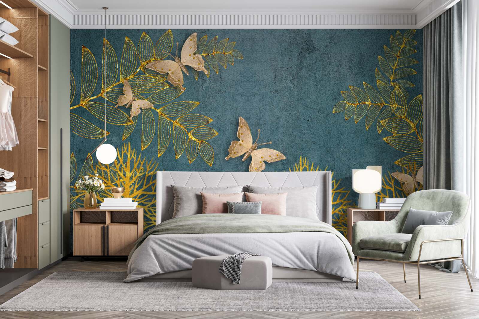 Fototapet o pădure plină de auriu și întuneric