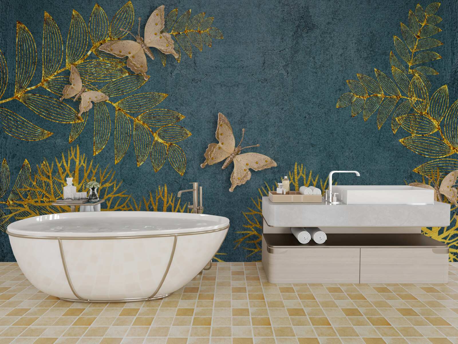 Fototapet o pădure plină de auriu și întuneric