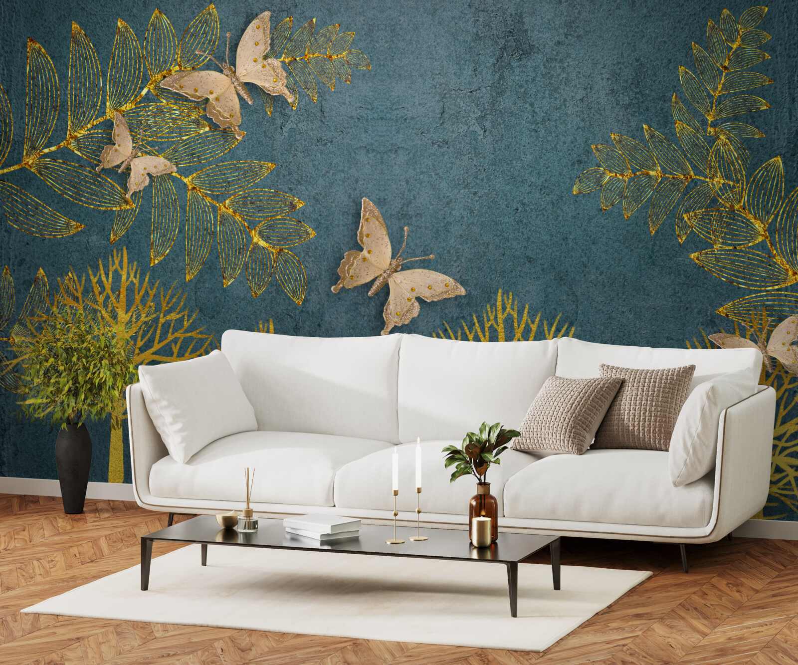 Fototapet o pădure plină de auriu și întuneric