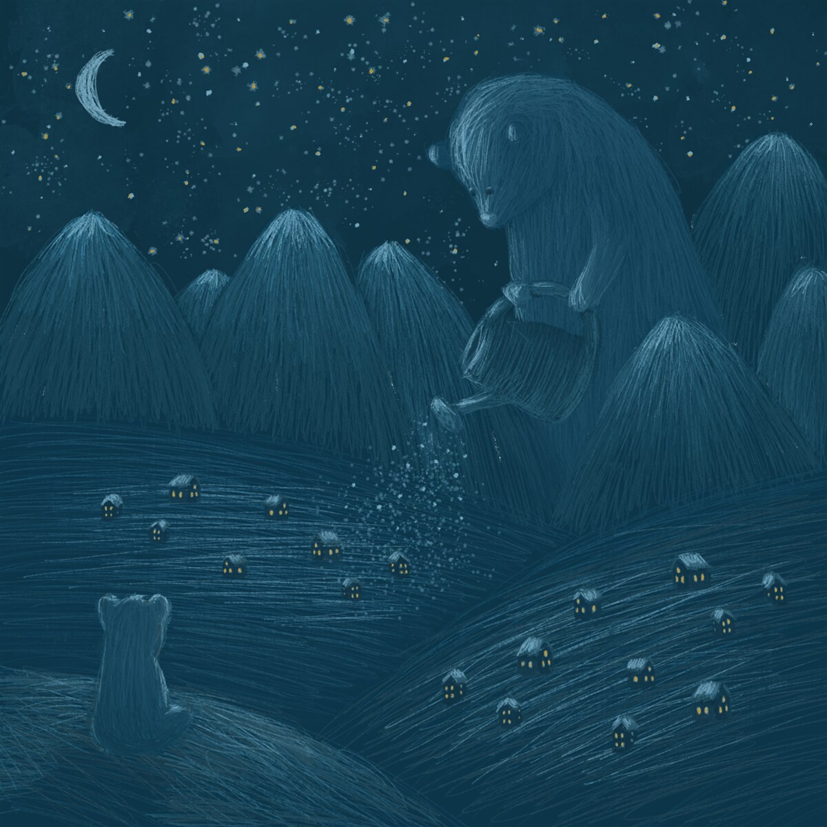 Fototapet în miez de noapte în sat