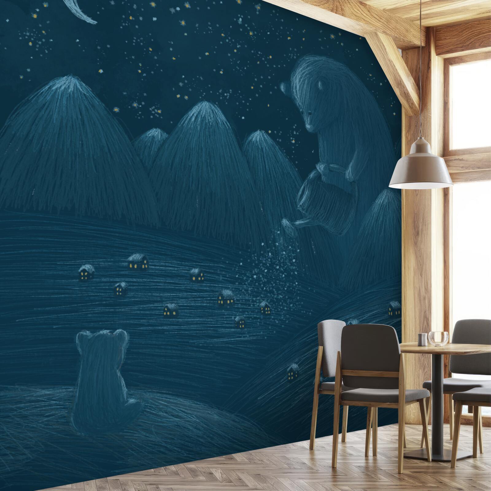 Fototapet în miez de noapte în sat