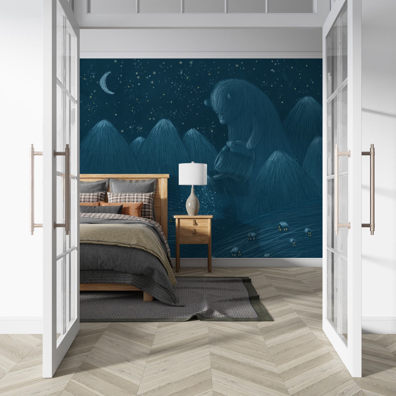 Fototapet în miez de noapte în sat