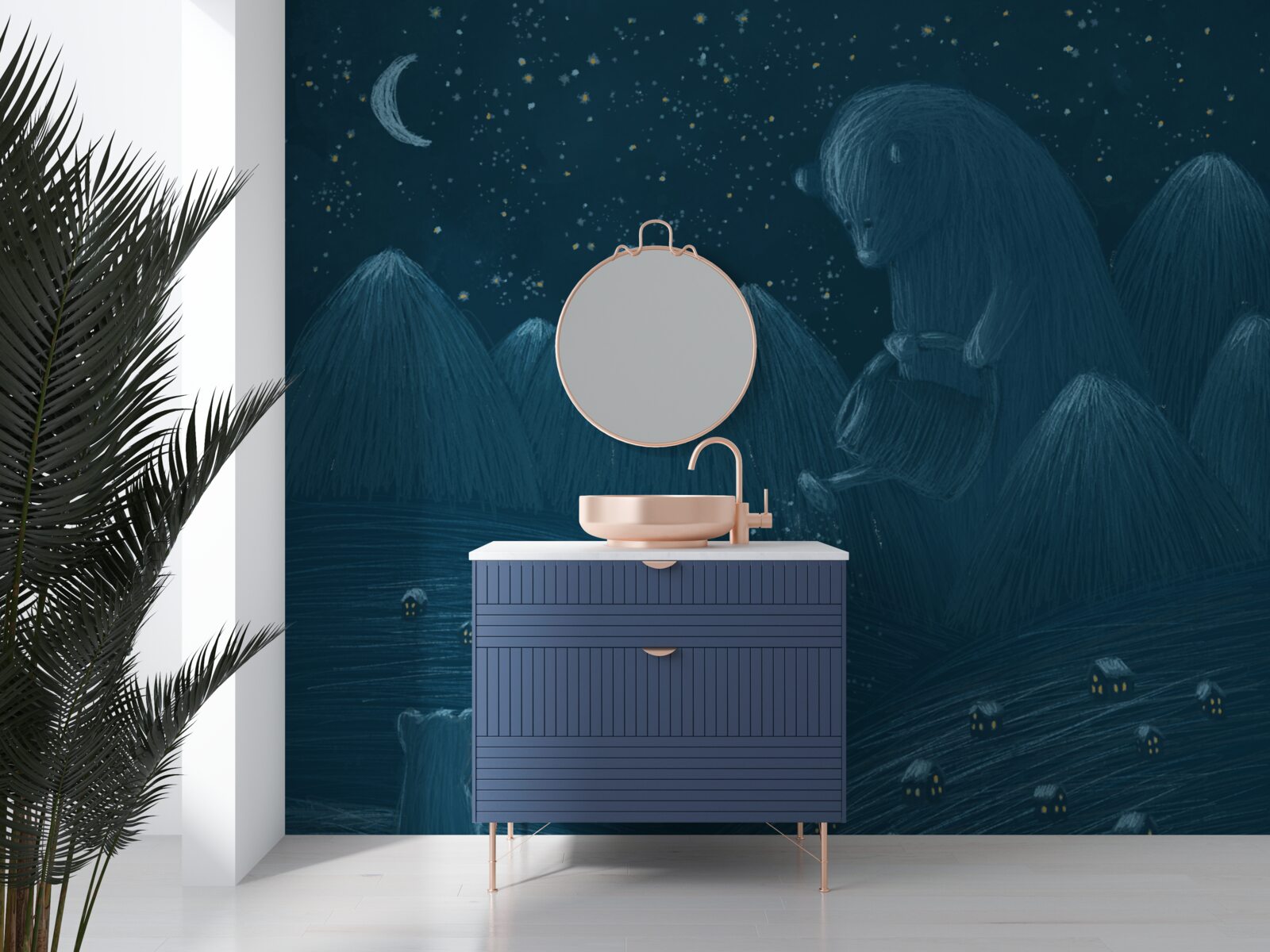 Fototapet în miez de noapte în sat