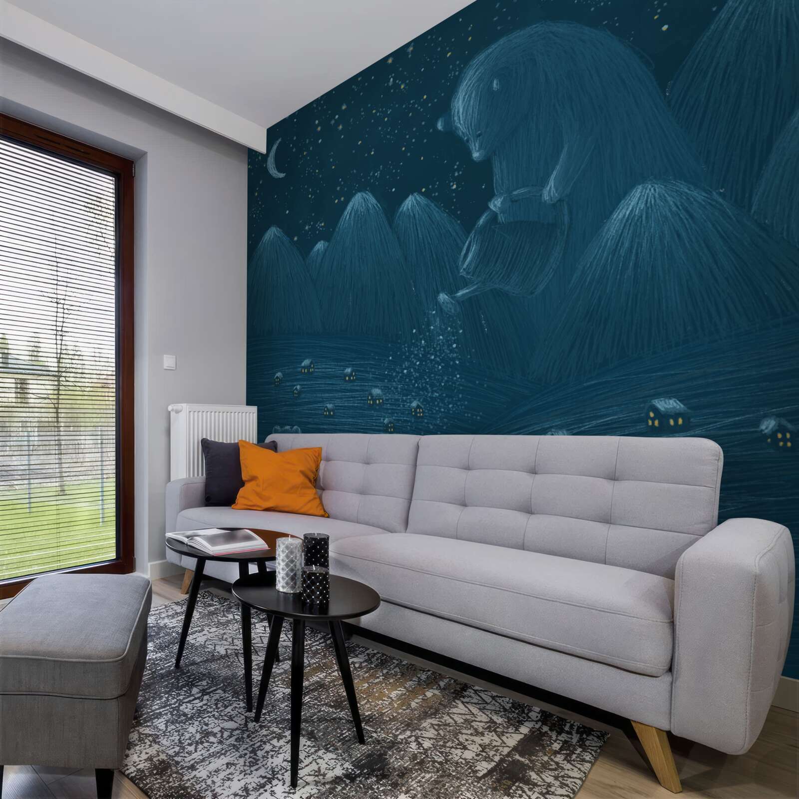 Fototapet în miez de noapte în sat