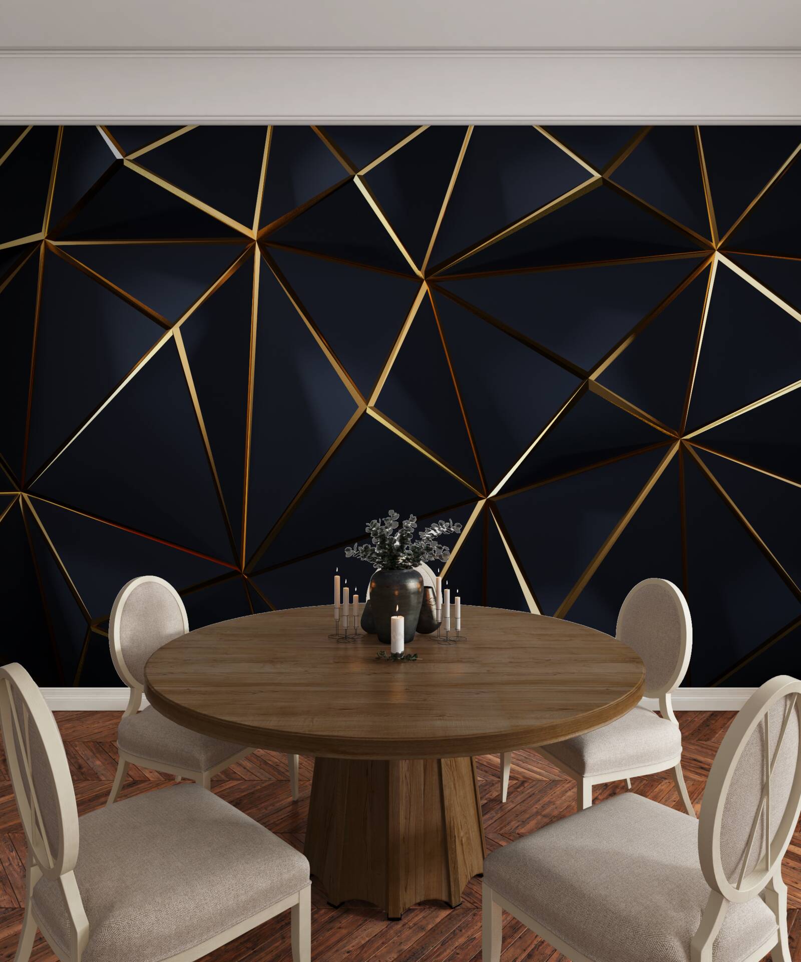 Fototapet triunghiuri aurii cu accente negre