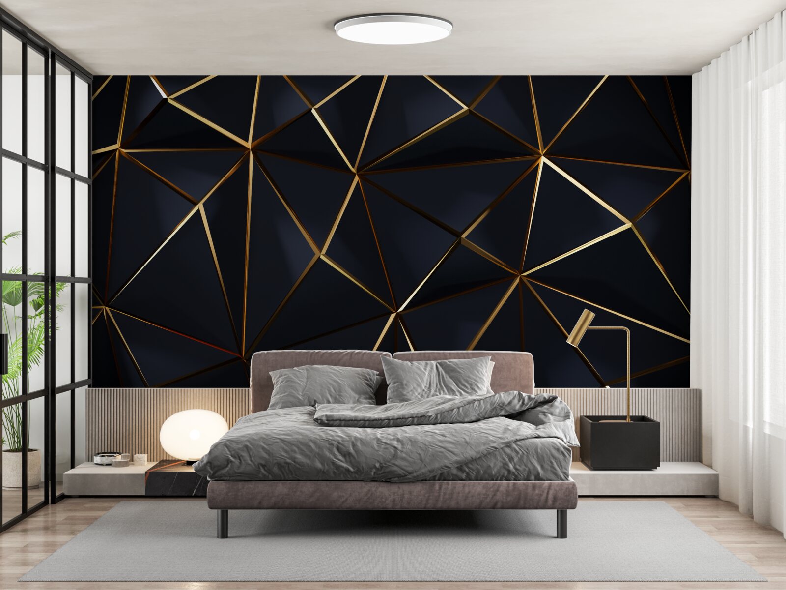 Fototapet triunghiuri aurii cu accente negre