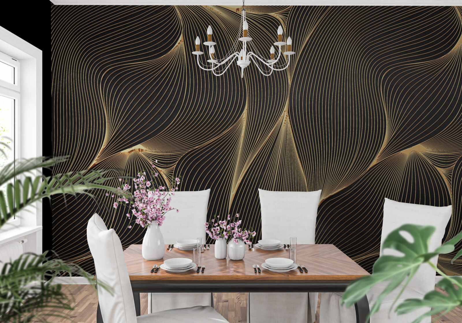 Fototapet abstract cu linii aurii netede