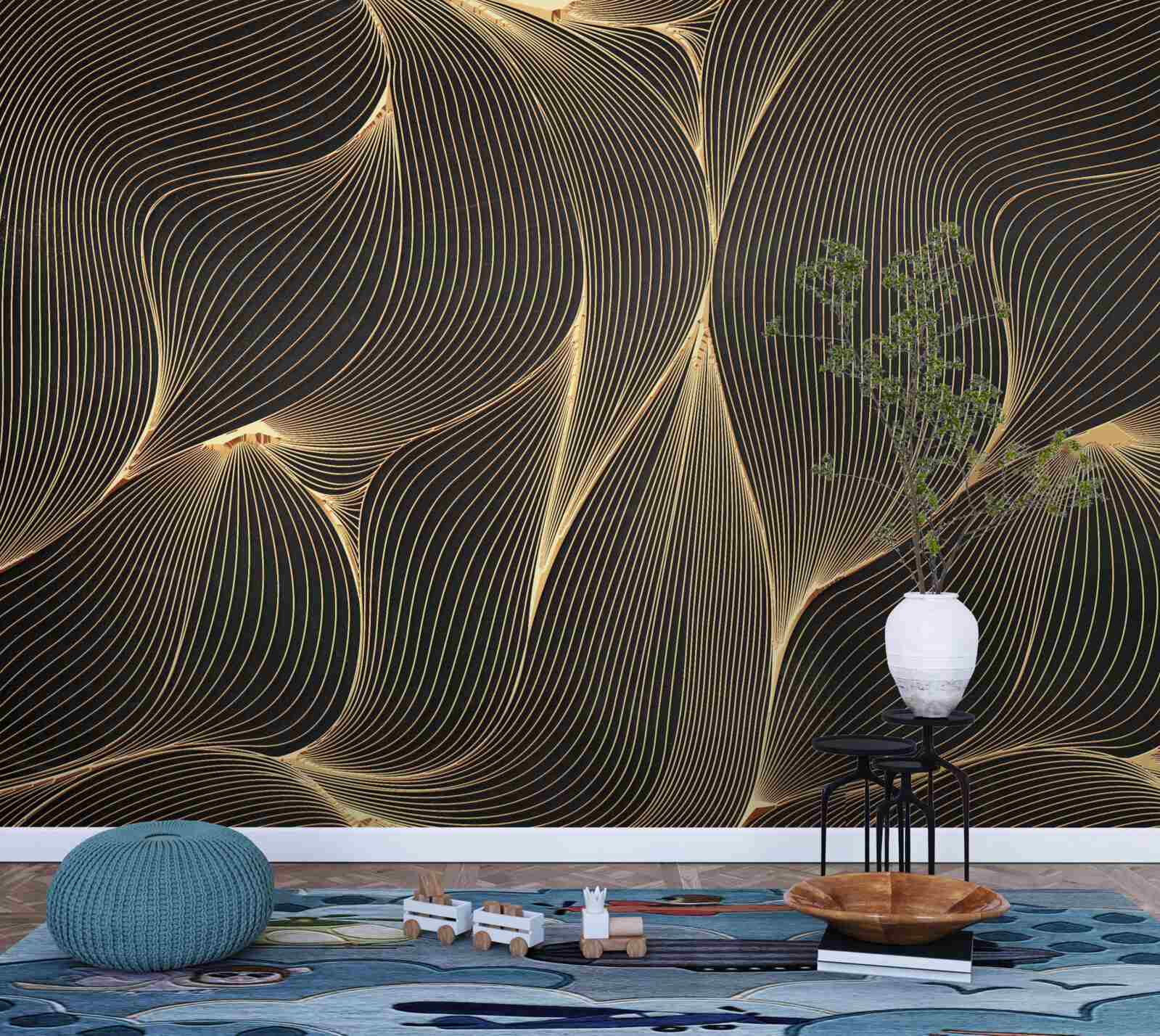 Fototapet abstract cu linii aurii netede