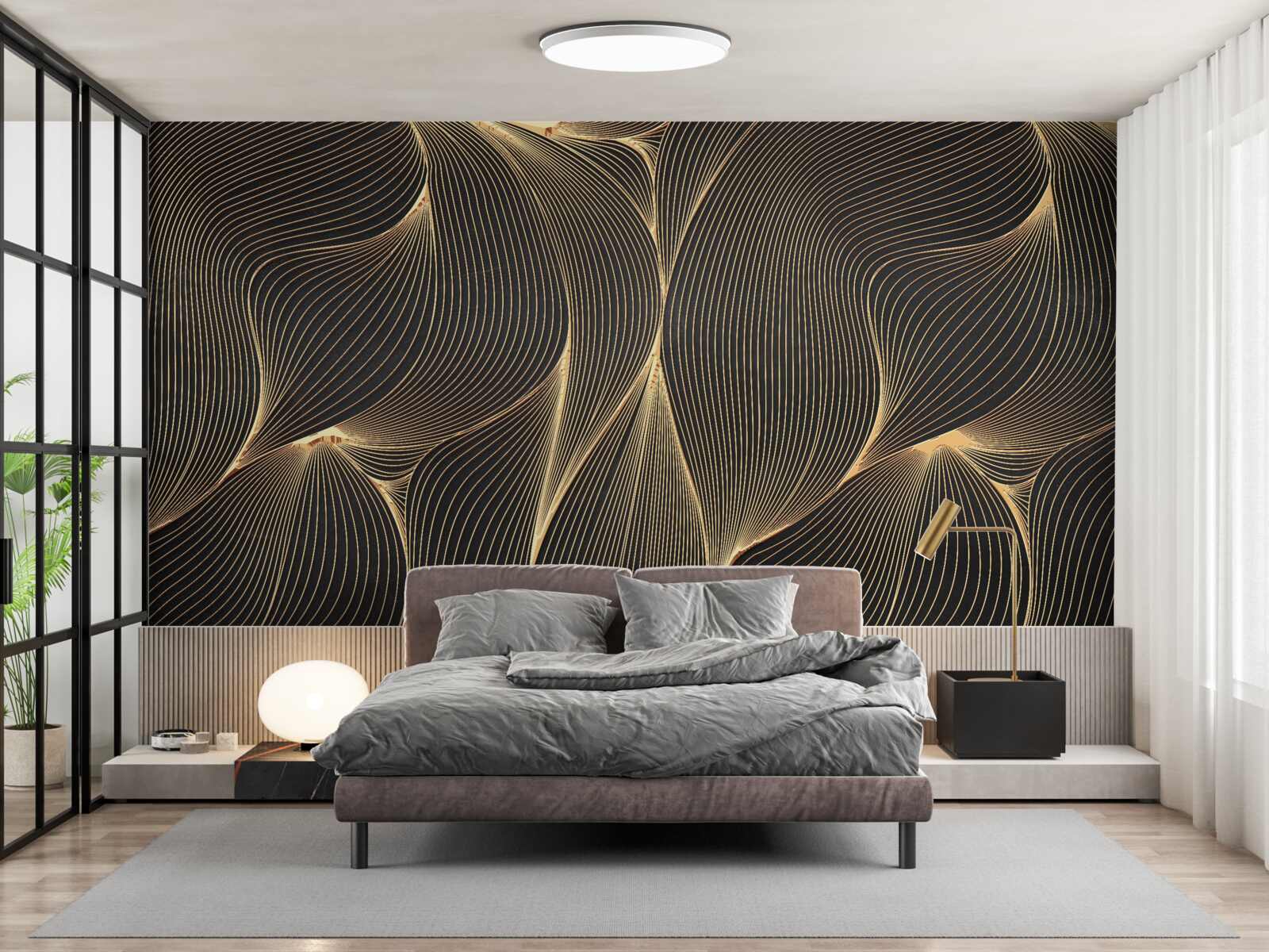 Fototapet abstract cu linii aurii netede