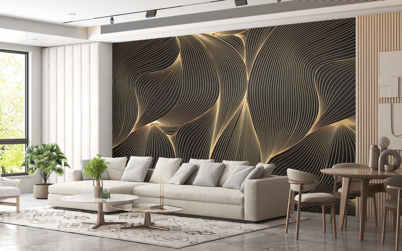 Fototapet abstract cu linii aurii netede