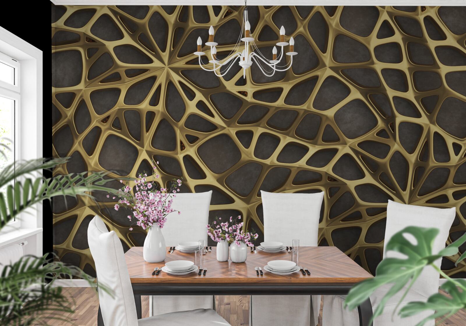 Fototapet rețeaua este aurie pe un fundal maro