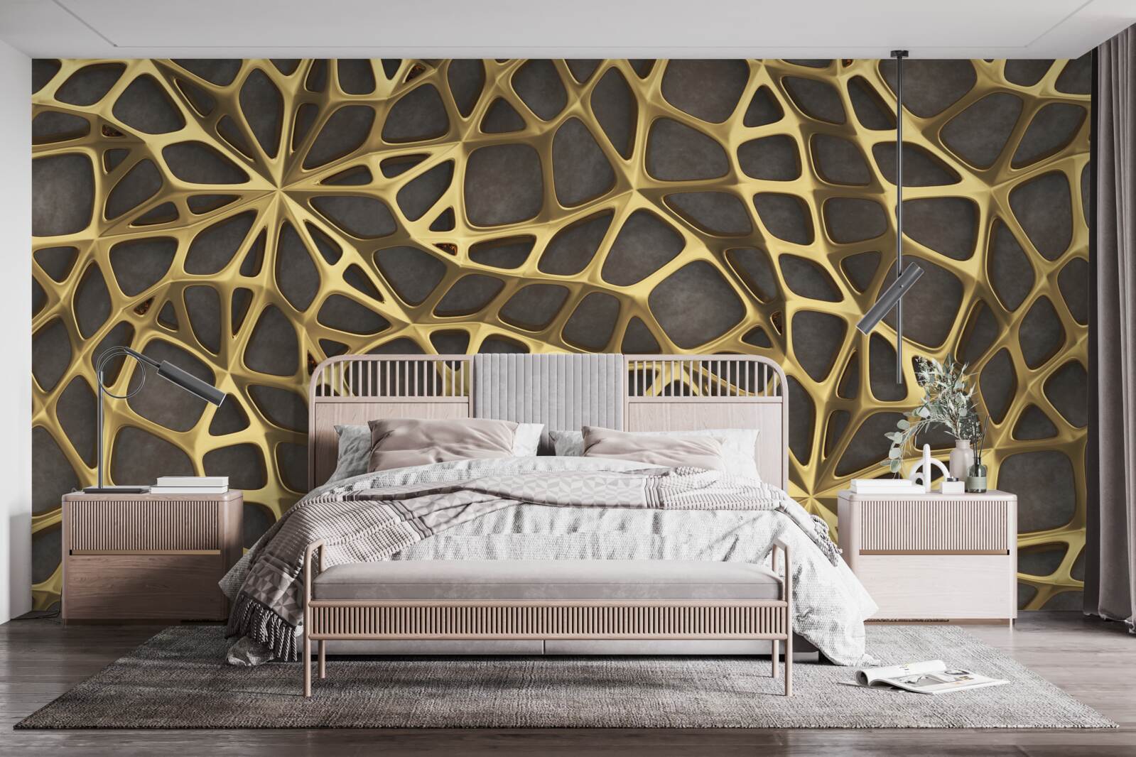 Fototapet rețeaua este aurie pe un fundal maro