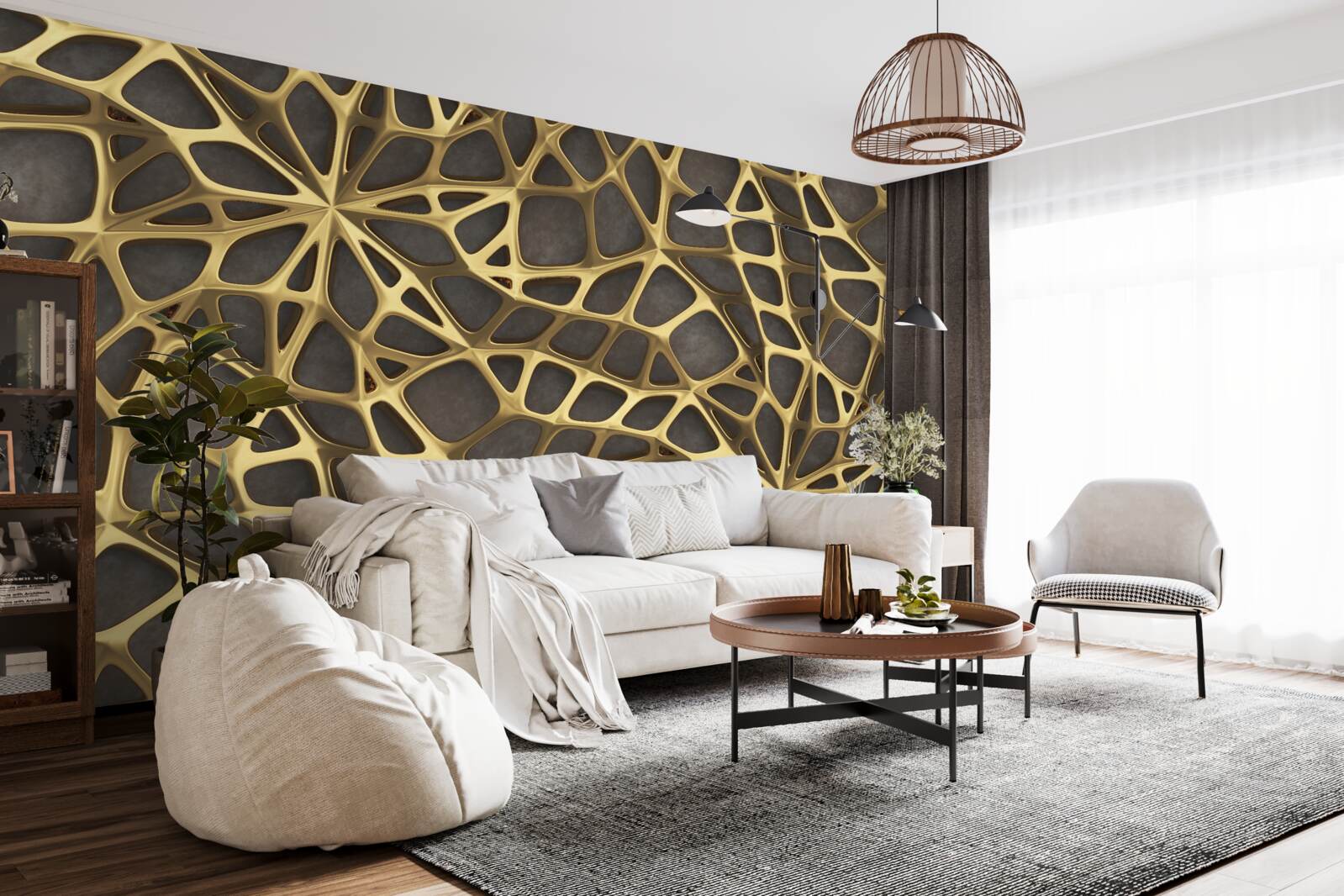 Fototapet rețeaua este aurie pe un fundal maro