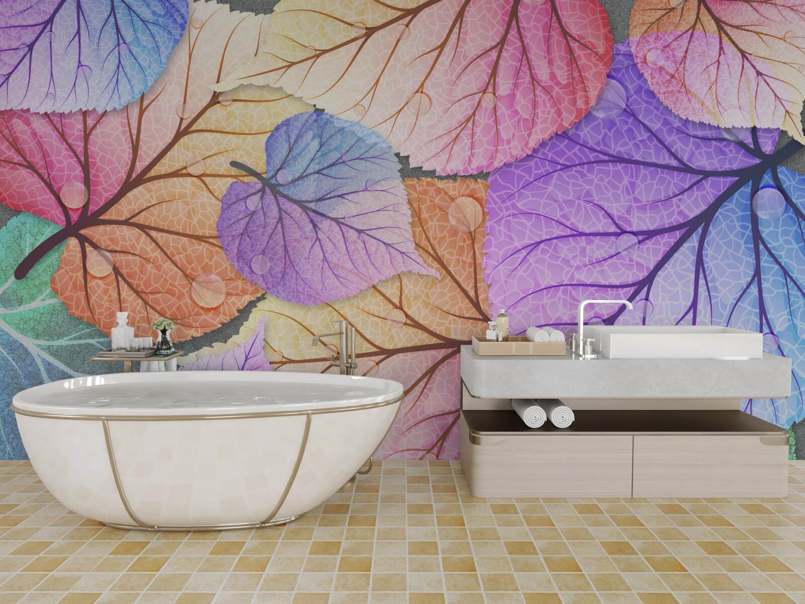 Fototapet frunze de toamnă pictate în culori vii