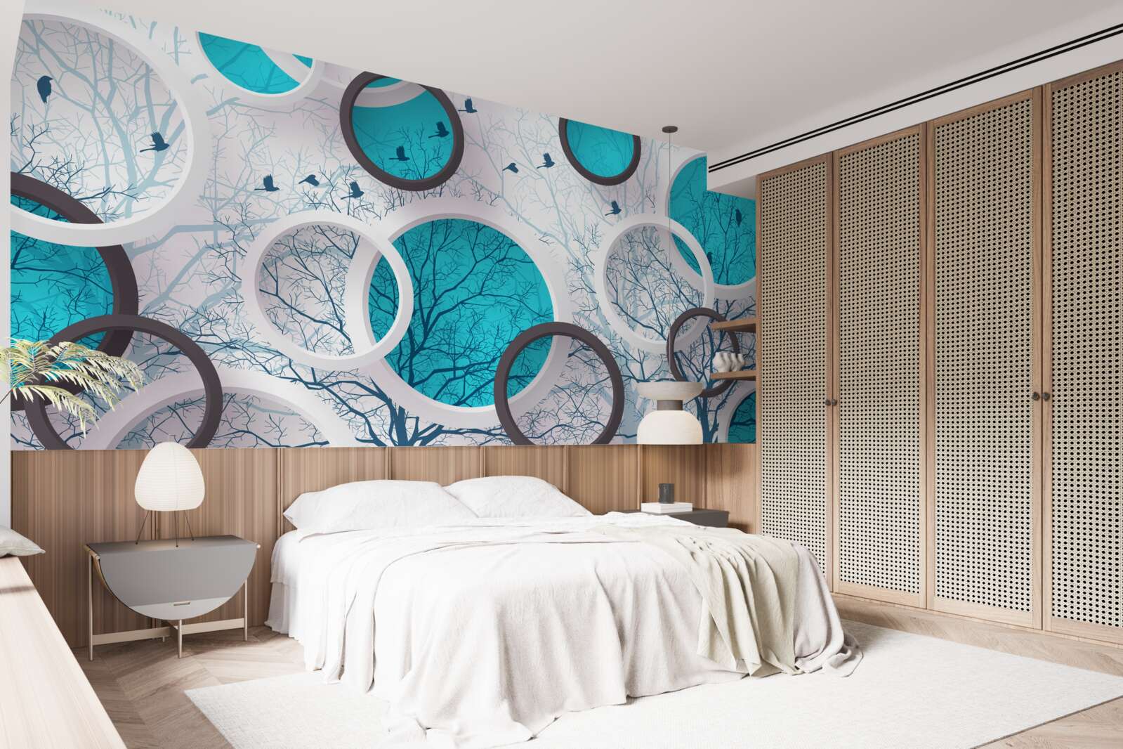 Fototapet cercuri turcoaz și copaci