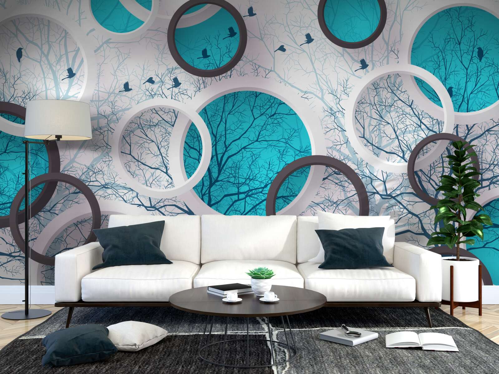 Fototapet cercuri turcoaz și copaci
