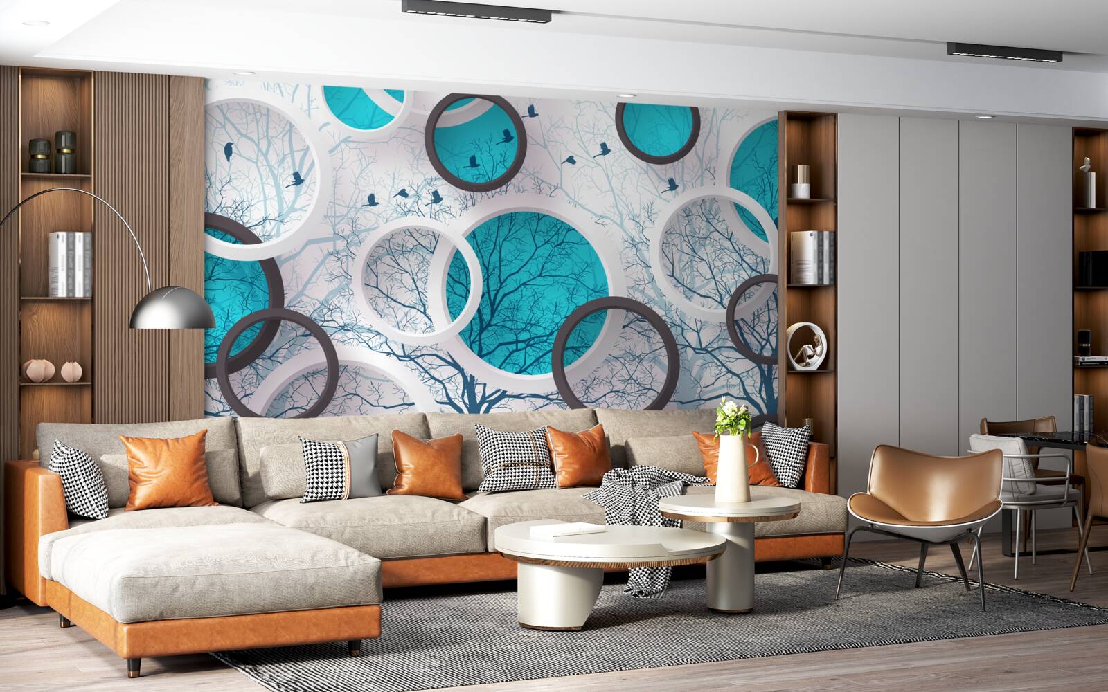 Fototapet cercuri turcoaz și copaci