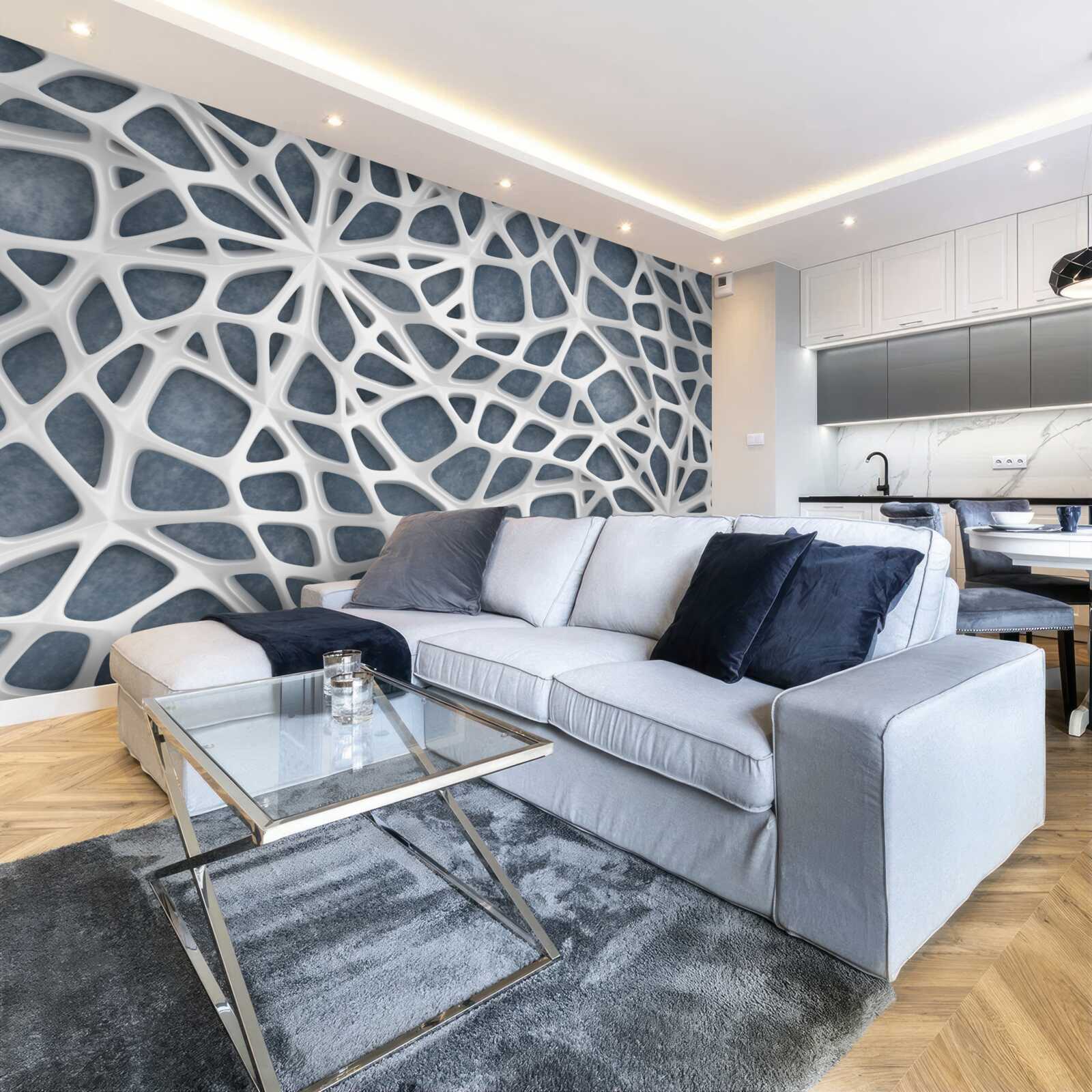 Fototapet dantelă albă pe fundal albastru