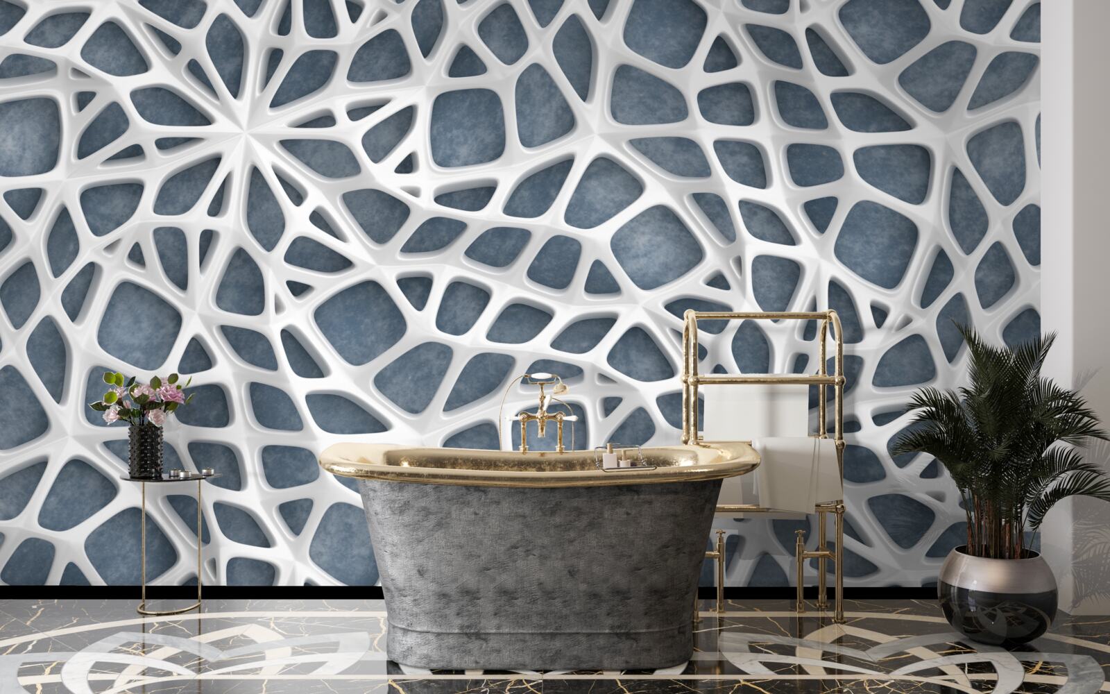 Fototapet dantelă albă pe fundal albastru