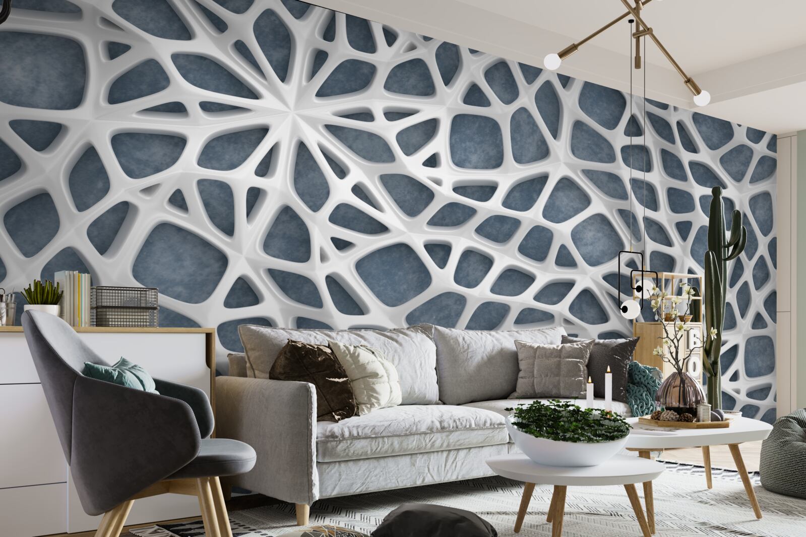 Fototapet dantelă albă pe fundal albastru