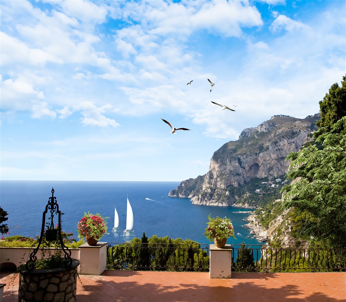 Fototapet ocean și munți în peisaj