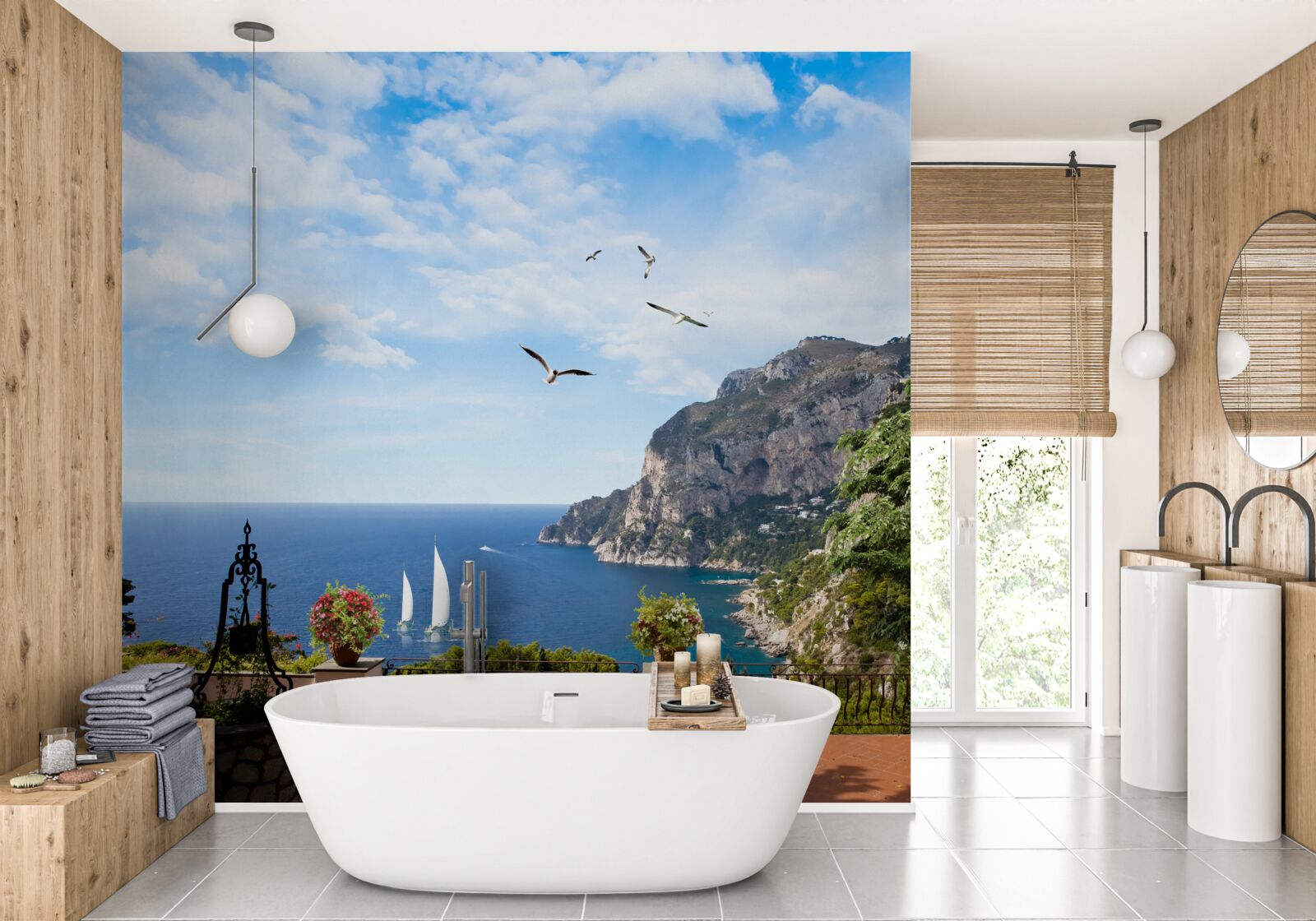 Fototapet ocean și munți în peisaj