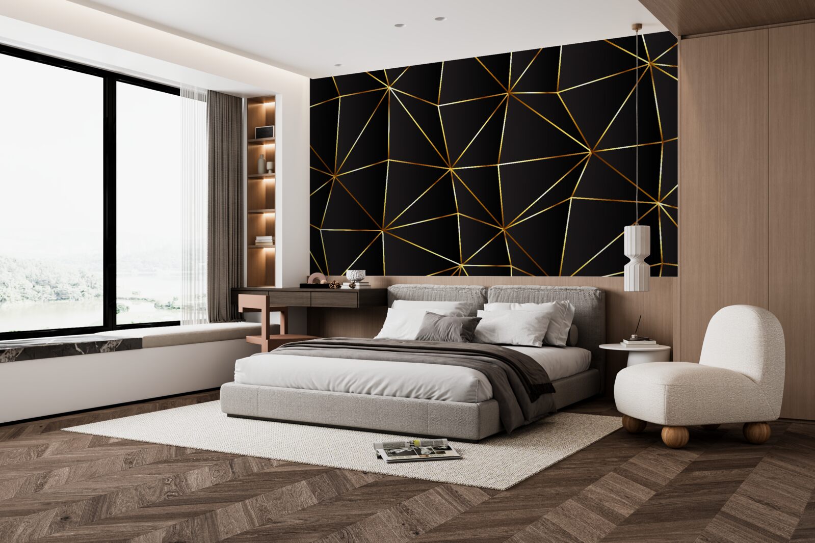 Fototapet elemente de aur pe un fundal negru triunghi