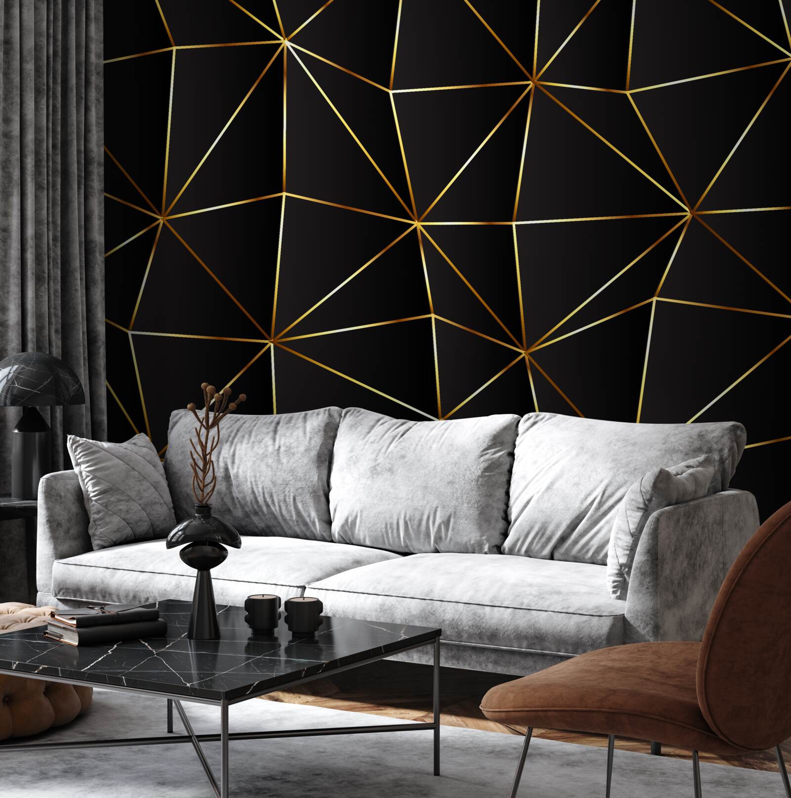 Fototapet elemente de aur pe un fundal negru triunghi