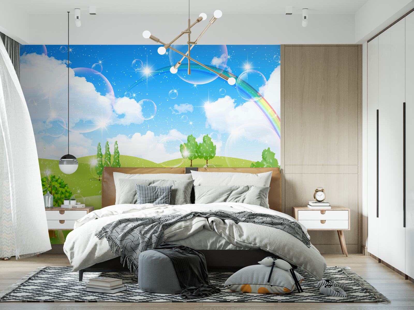 Fototapet câmpuri de vară cu copaci verzi