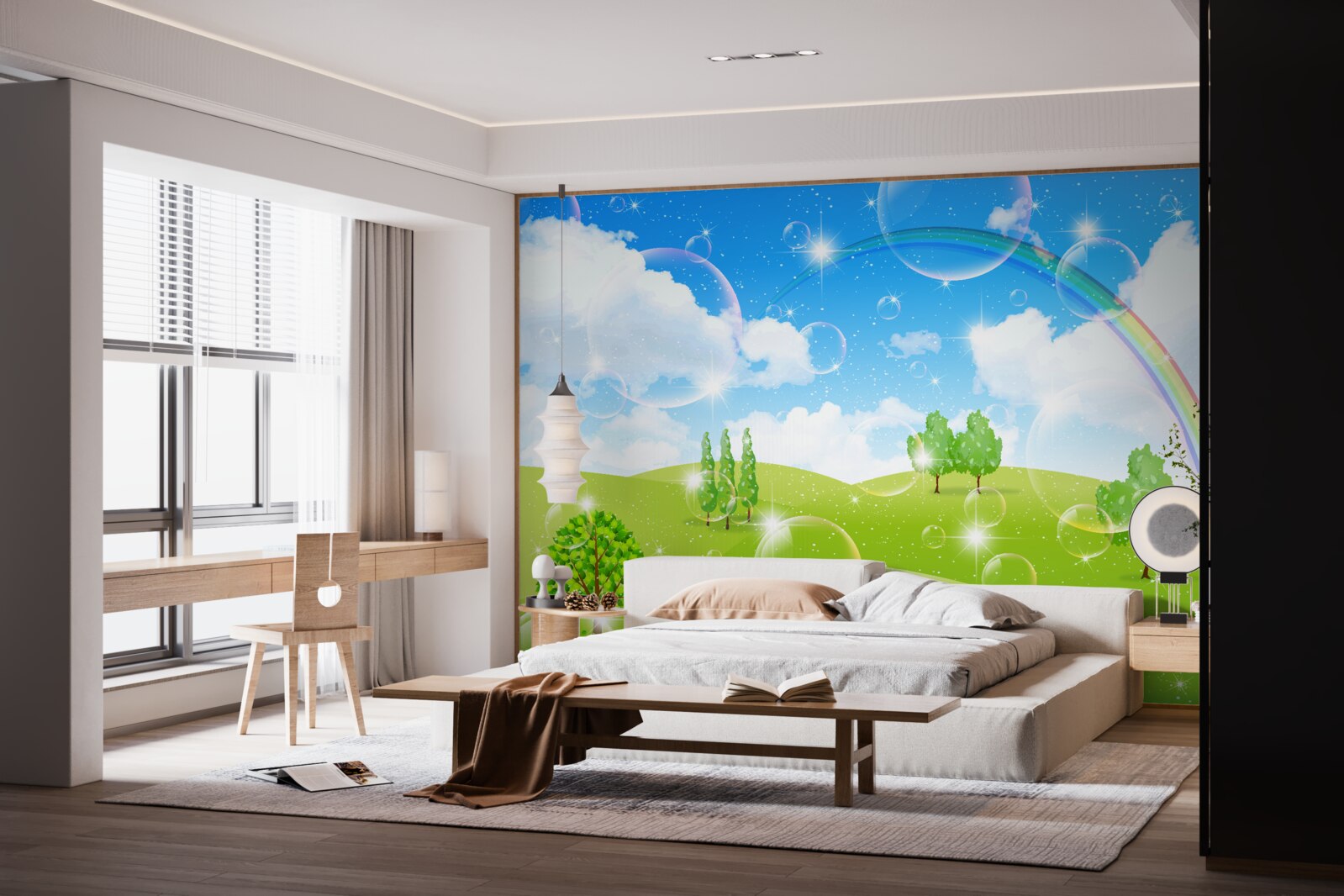 Fototapet câmpuri de vară cu copaci verzi