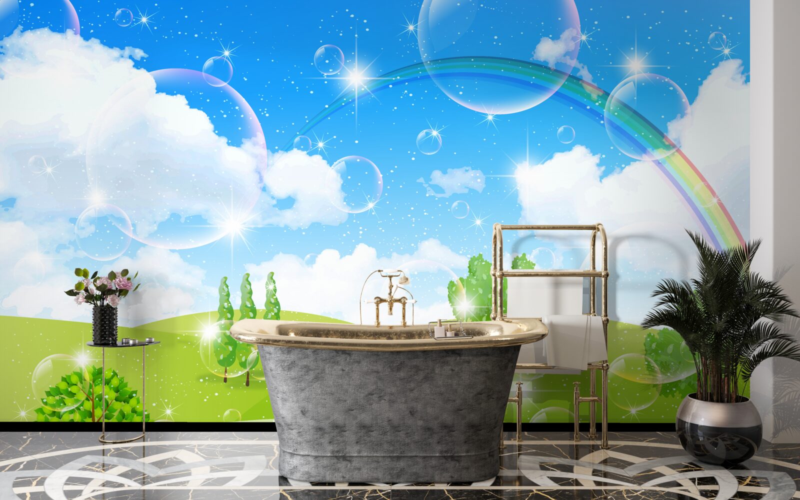 Fototapet câmpuri de vară cu copaci verzi