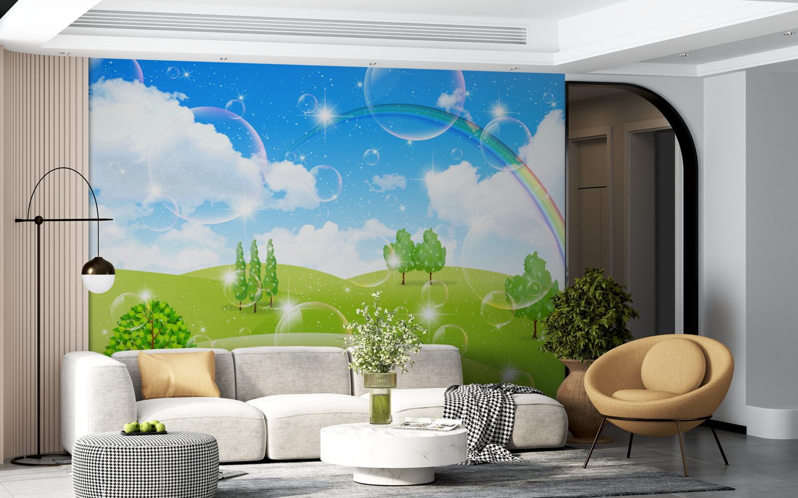 Fototapet câmpuri de vară cu copaci verzi