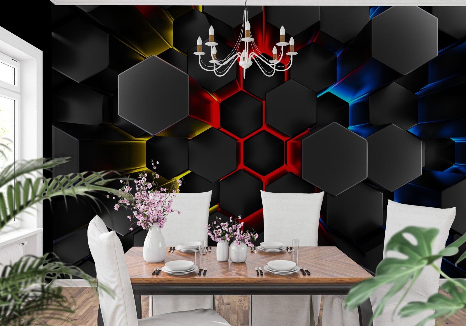 Fototapet figuri negre în lumina unor lumini multicolore