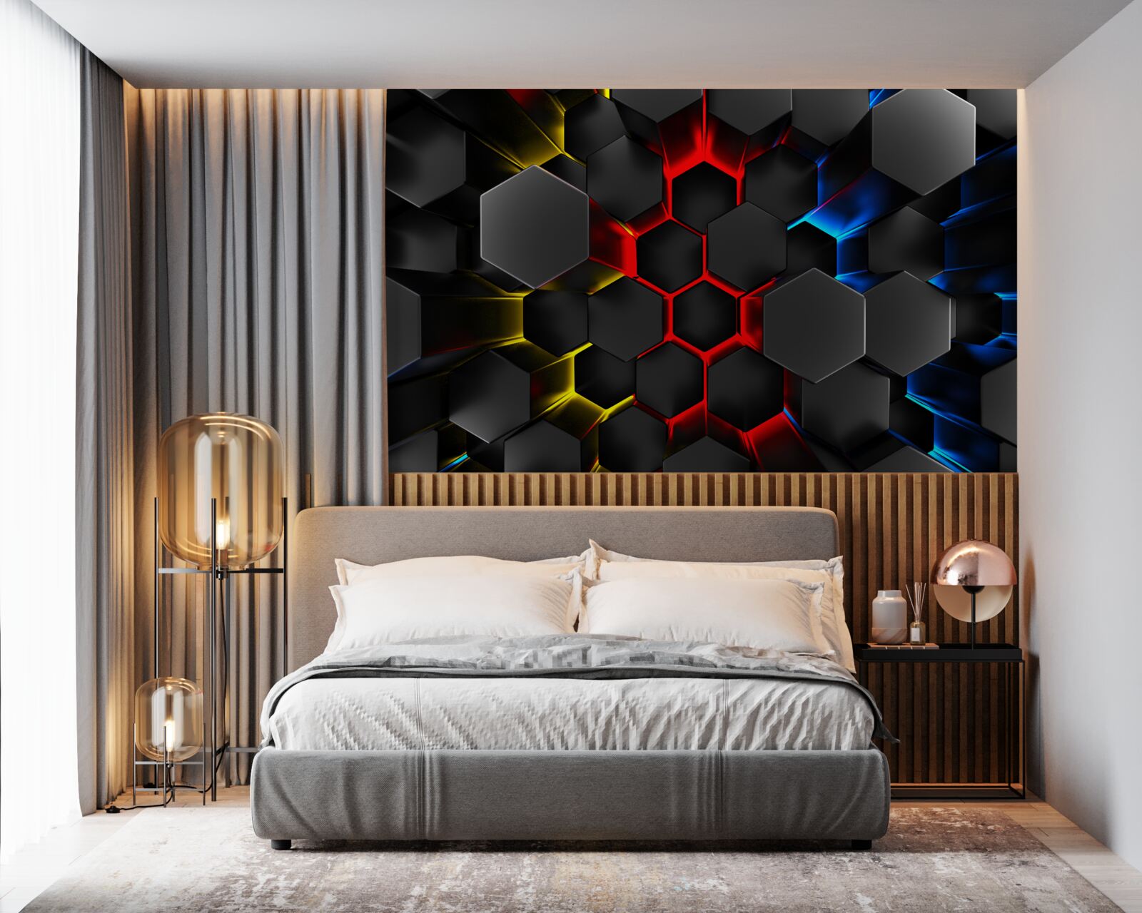 Fototapet figuri negre în lumina unor lumini multicolore