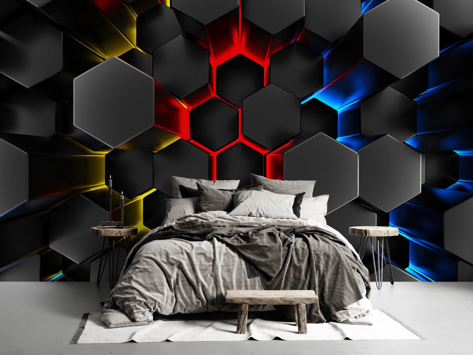 Fototapet figuri negre în lumina unor lumini multicolore