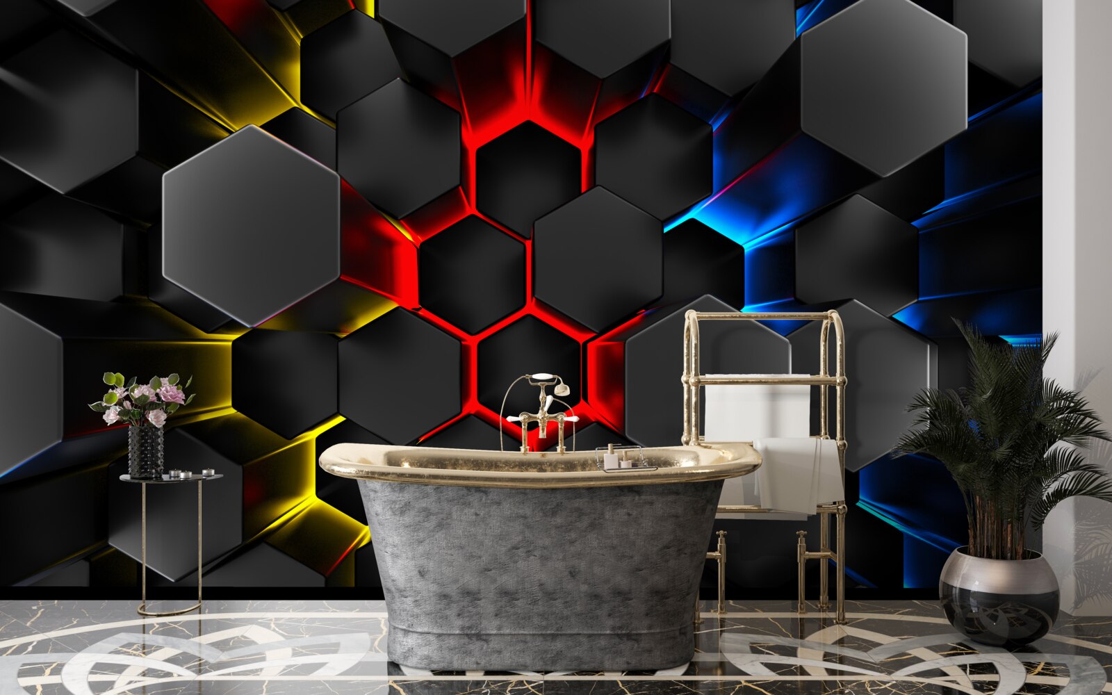 Fototapet figuri negre în lumina unor lumini multicolore