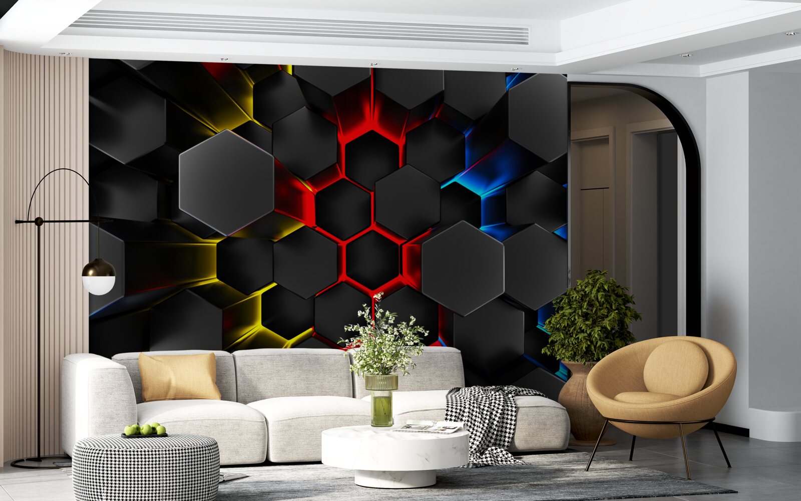 Fototapet figuri negre în lumina unor lumini multicolore