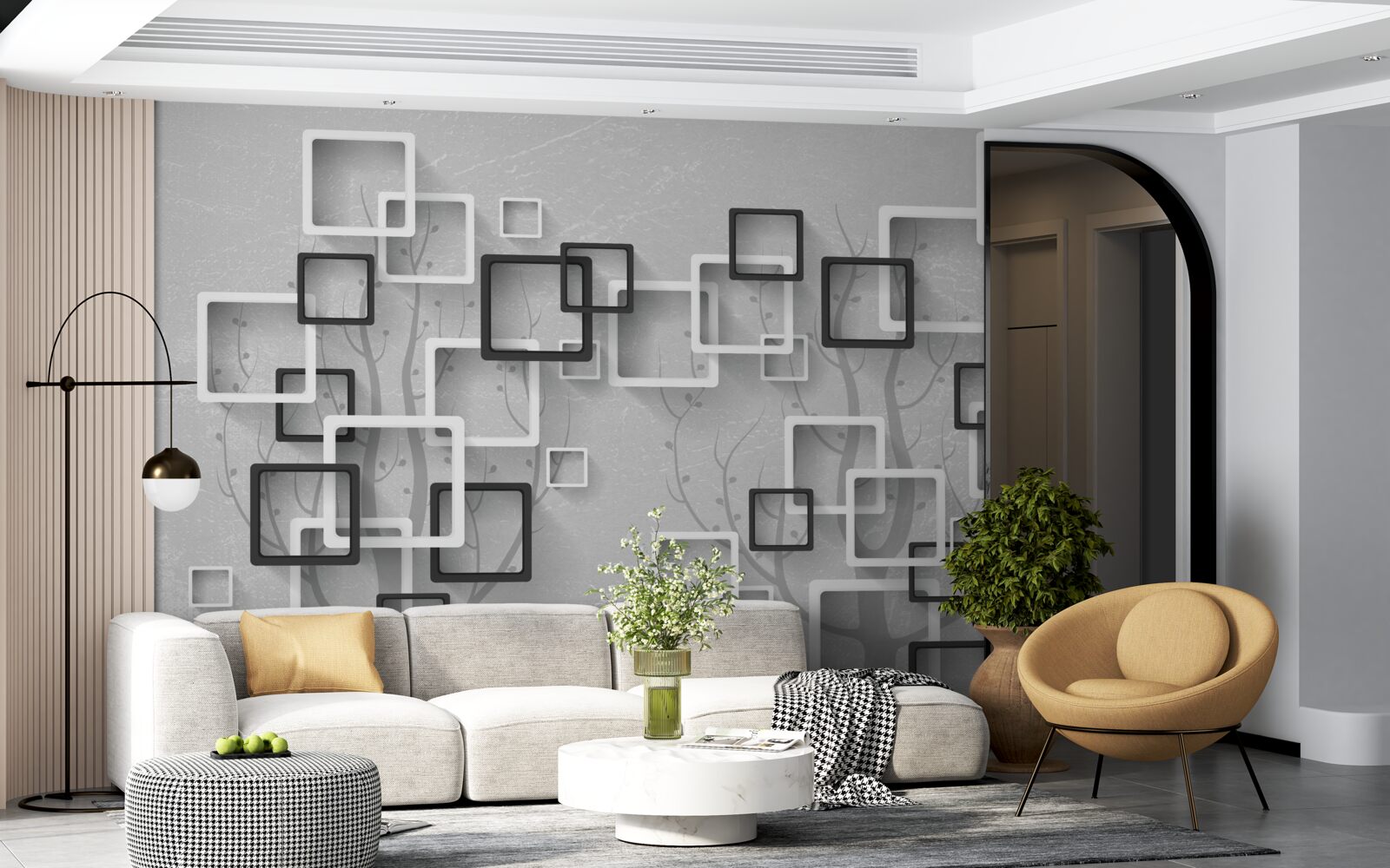 Fototapet pătratele albe și negre reprezintă abstracția