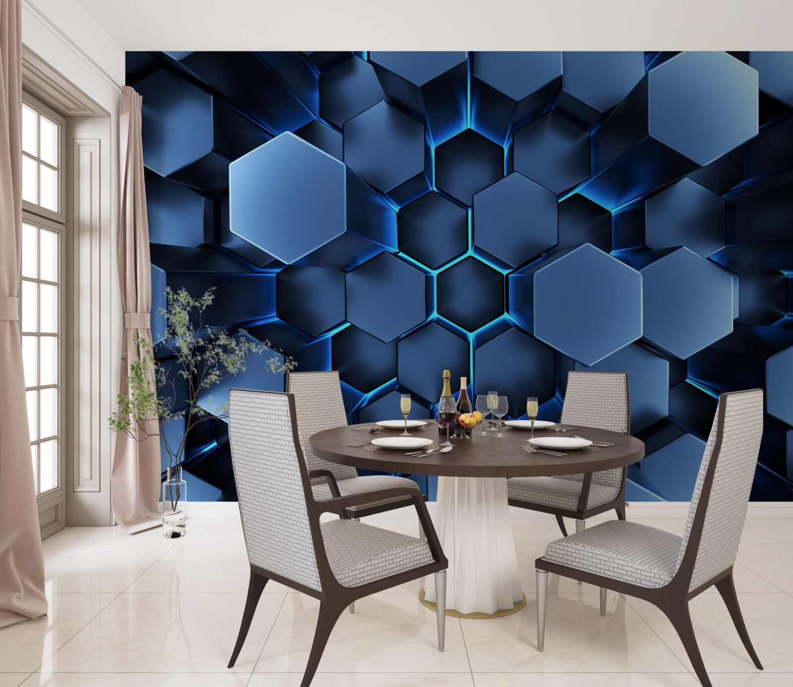 Fototapet pentagoanele albastre sunt volumetrice