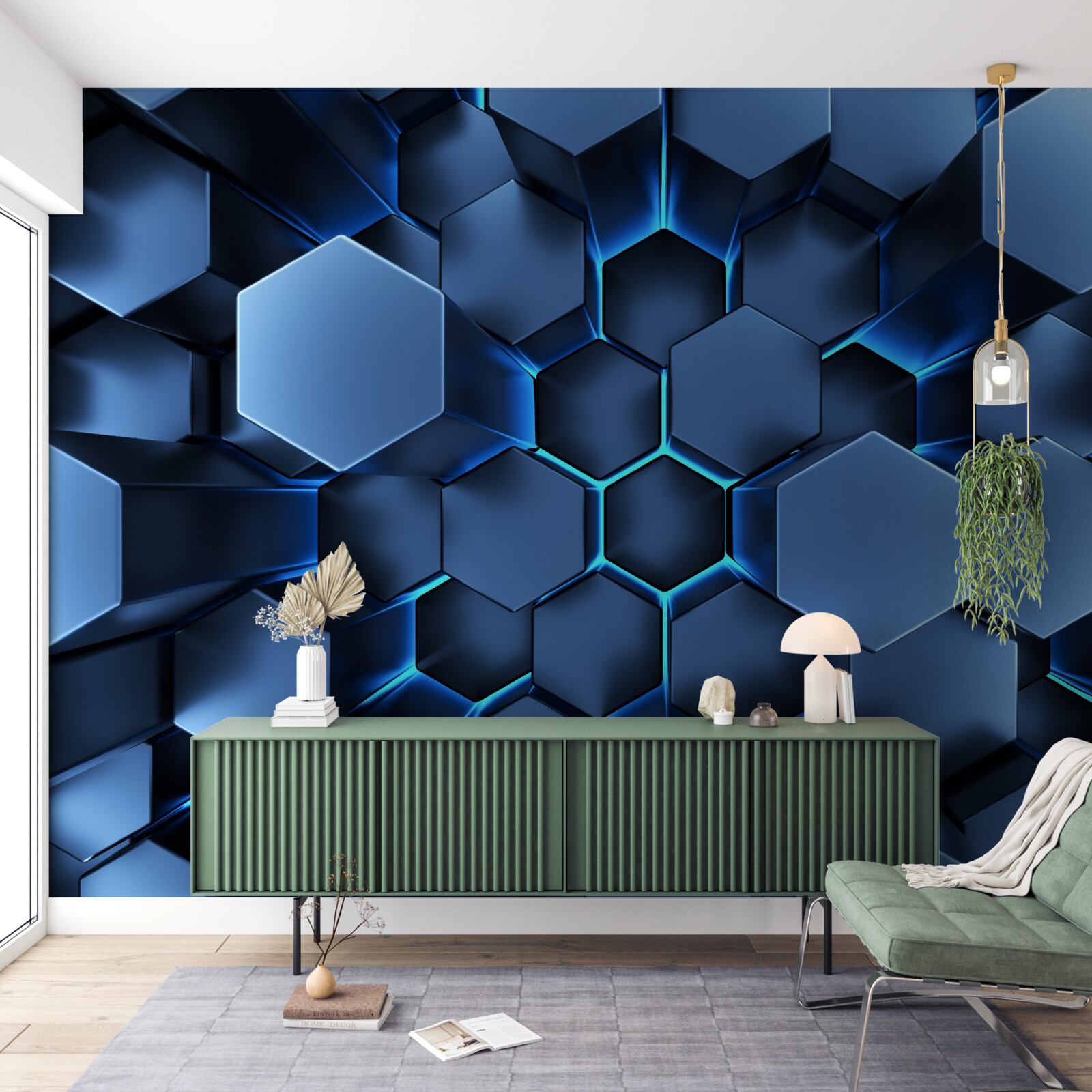 Fototapet pentagoanele albastre sunt volumetrice